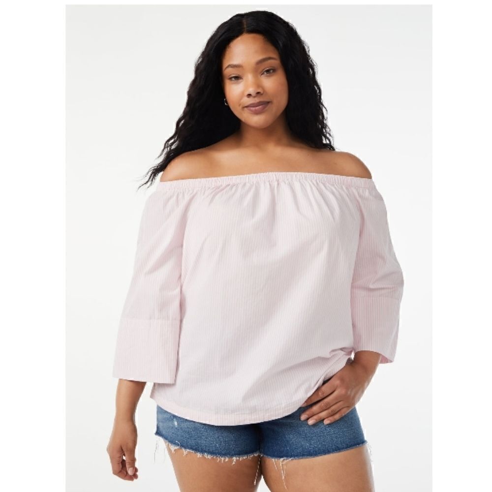 Women's Elasticated Top Blouse Shirt with ¾-Sleeves Size S